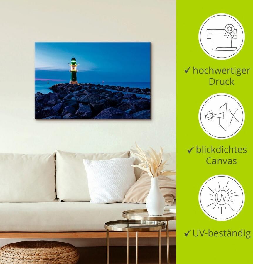 Artland Artprint op linnen Pier 's nachts in Warnemünde - Foto 2