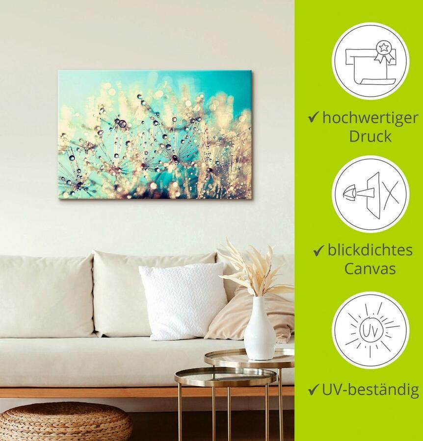 Artland Artprint op linnen Pluizenbol bevochtigd met dauwdruppels - Foto 2