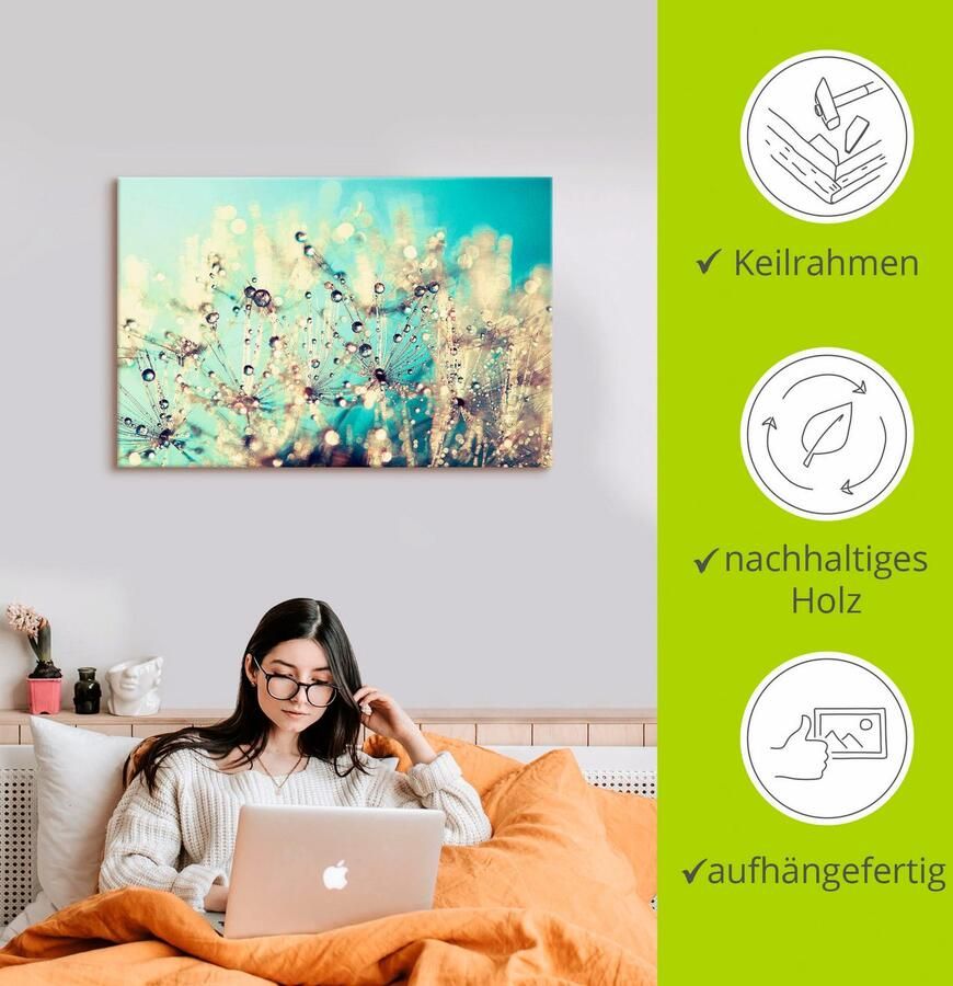 Artland Artprint op linnen Pluizenbol bevochtigd met dauwdruppels