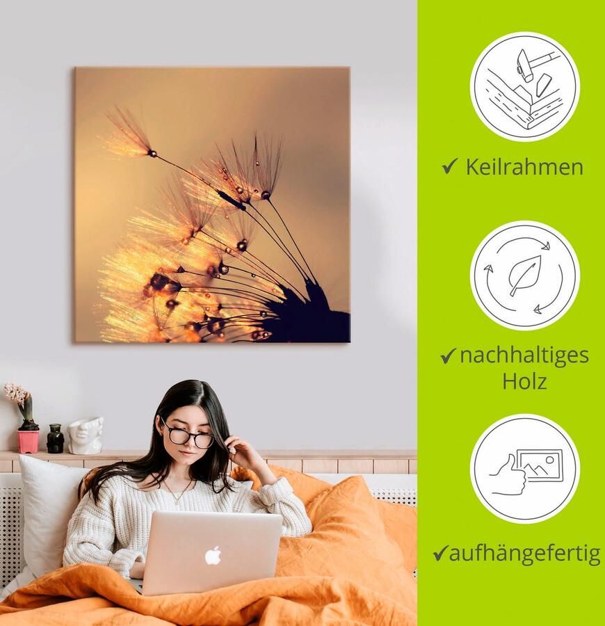 Artland Artprint op linnen Pluizenbol goudkleurige pluimen - Foto 2