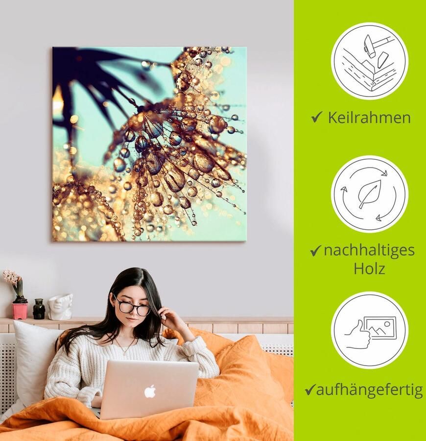 Artland Artprint op linnen Pluizenbol goudkleurige regen