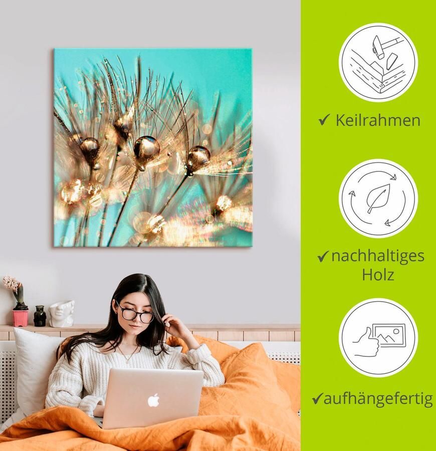 Artland Artprint op linnen Pluizenbol goudkleurige touw