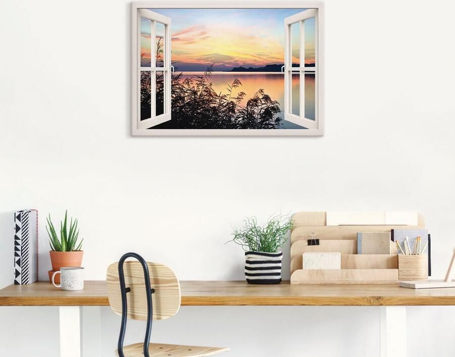 Artland Artprint op linnen Raamzicht Avondrood in het riet wit - Foto 7