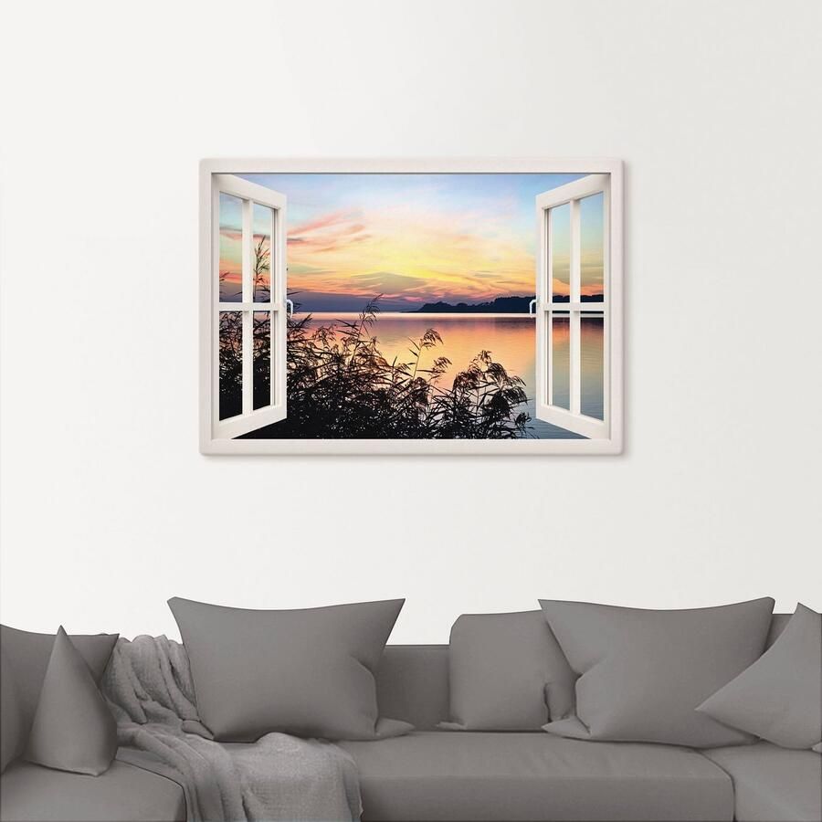 Artland Artprint op linnen Raamzicht Avondrood in het riet wit - Foto 2