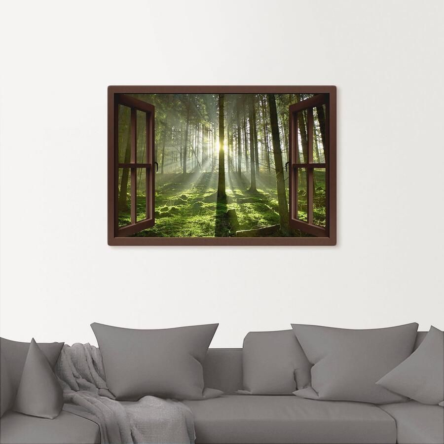 Artland Artprint op linnen Raamzicht Bos tegen het licht in bruin - Foto 2