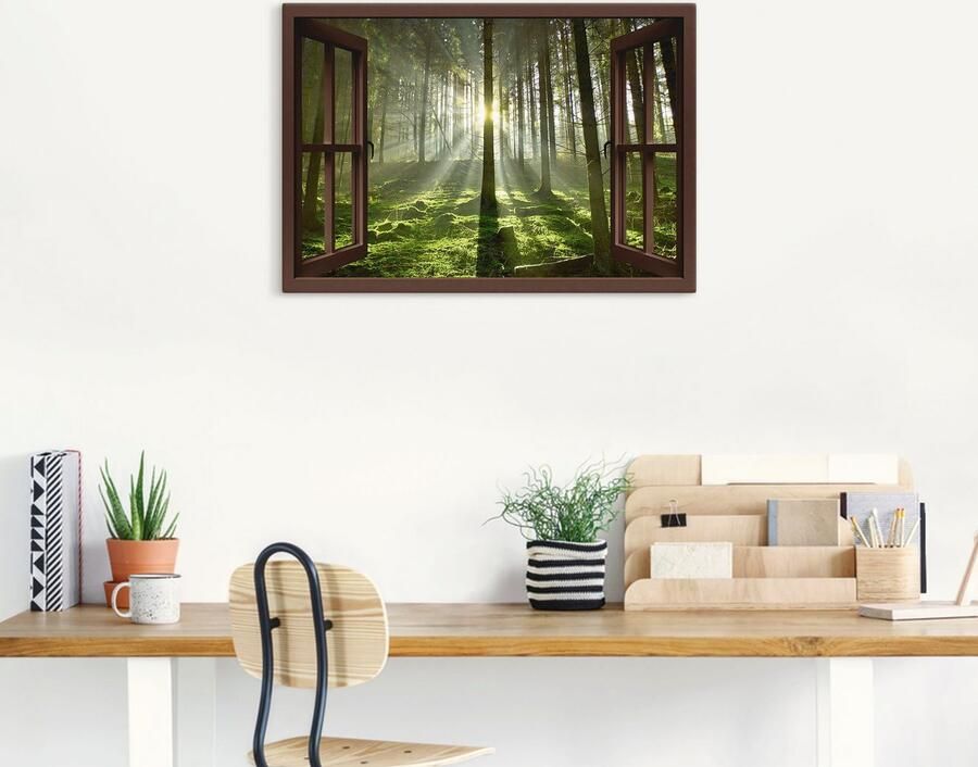 Artland Artprint op linnen Raamzicht Bos tegen het licht in bruin - Foto 6