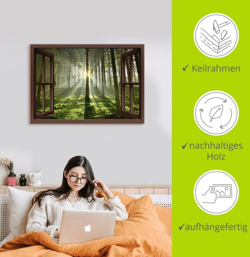 Artland Artprint op linnen Raamzicht Bos tegen het licht in bruin - Foto 3