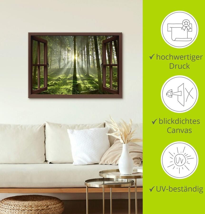 Artland Artprint op linnen Raamzicht Bos tegen het licht in bruin - Foto 4