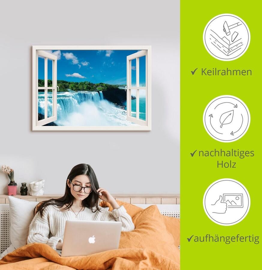 Artland Artprint op linnen Raamzicht Niagara wit gespannen op een spieraam - Foto 2
