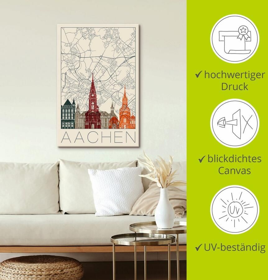 Artland Artprint op linnen Retro kaart Aken gespannen op een spieraam - Foto 2