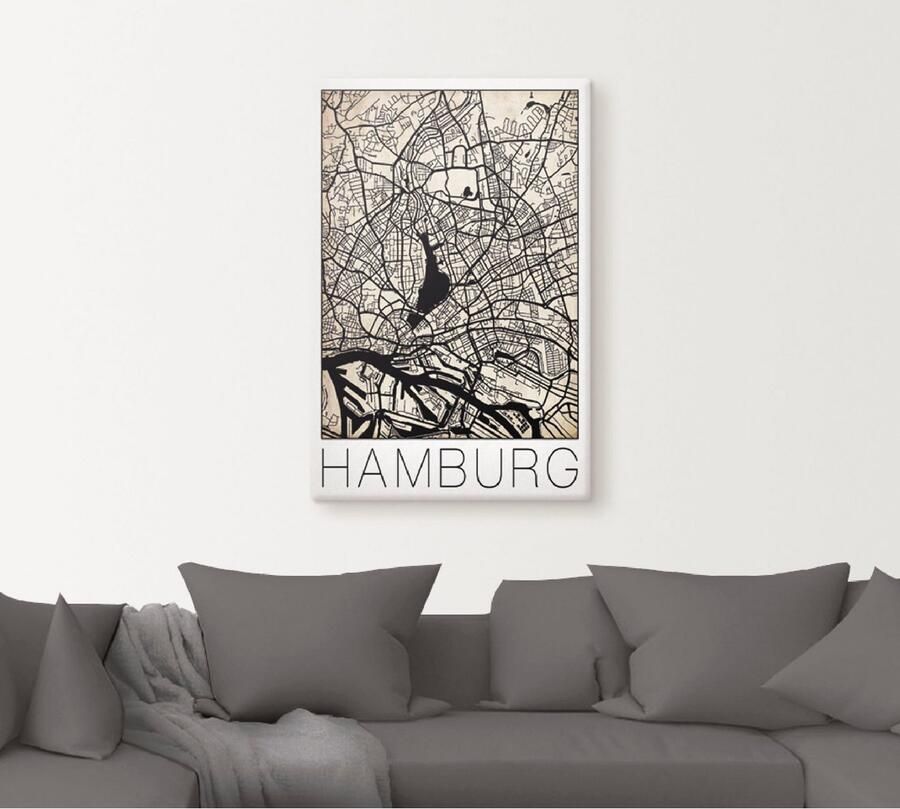 Artland Artprint op linnen Retro kaart Hamburg Duitsland Grunge - Foto 4