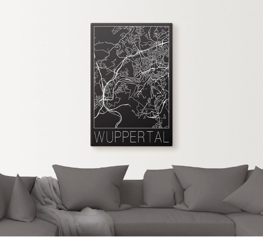 Artland Artprint op linnen Retro kaart Wuppertal zwart - Foto 3