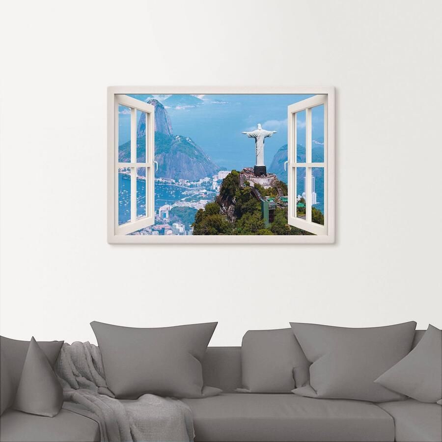 Artland Artprint op linnen Rio de Janeiro met Christus wit