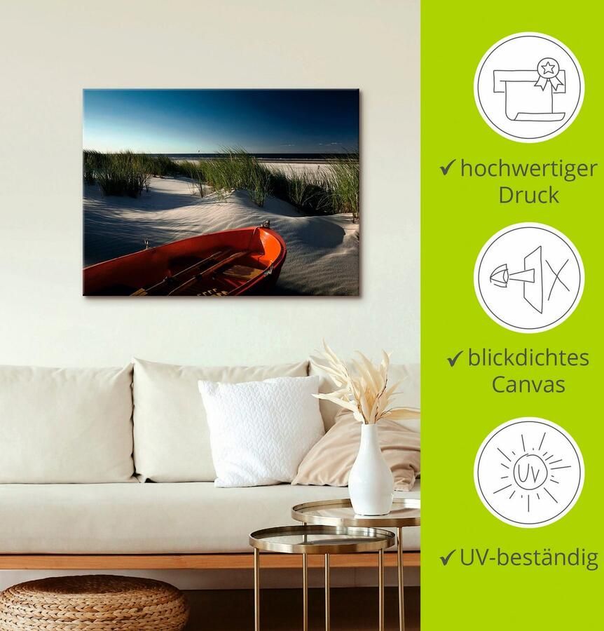 Artland Artprint op linnen Rode boot op het strand... - Foto 2