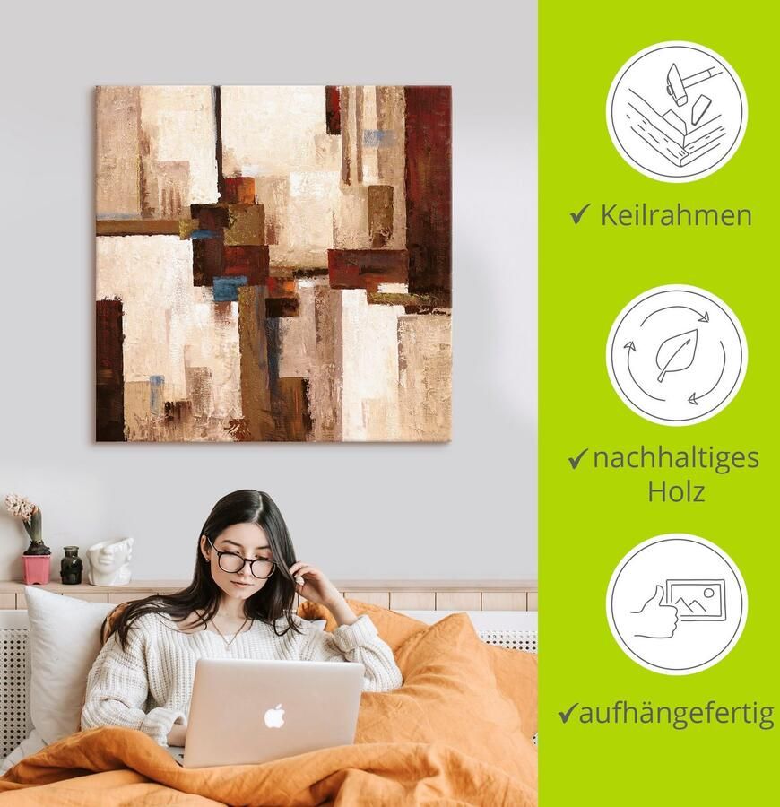 Artland Artprint op linnen Rode en bruine vierkanten I - Foto 3