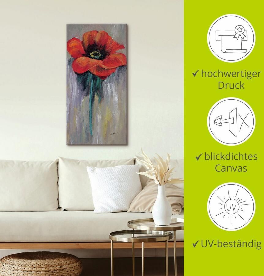 Artland Artprint op linnen Rode klaproos II gespannen op een spieraam - Foto 3