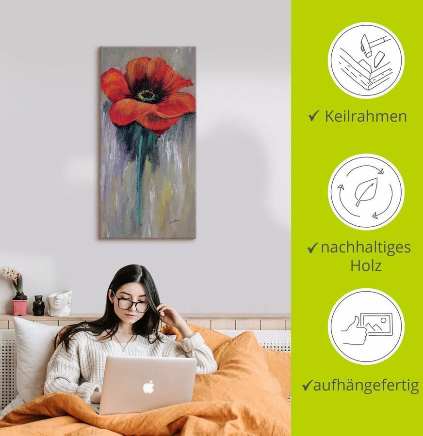 Artland Artprint op linnen Rode klaproos II gespannen op een spieraam - Foto 2