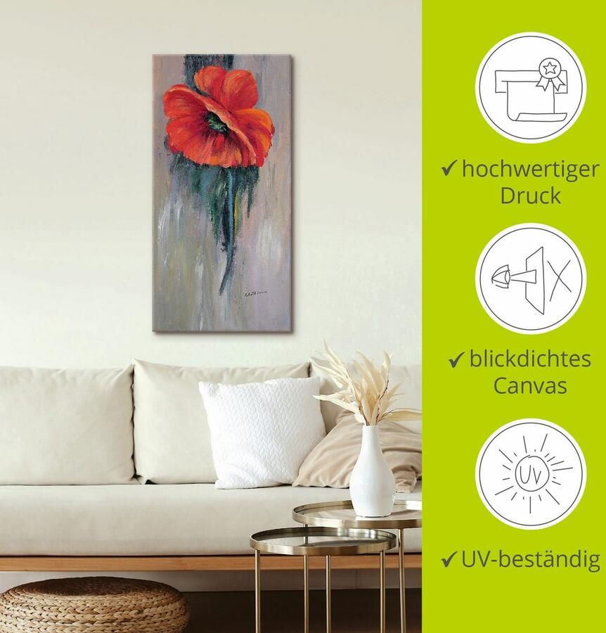 Artland Artprint op linnen Rode klaproos III gespannen op een spieraam - Foto 3