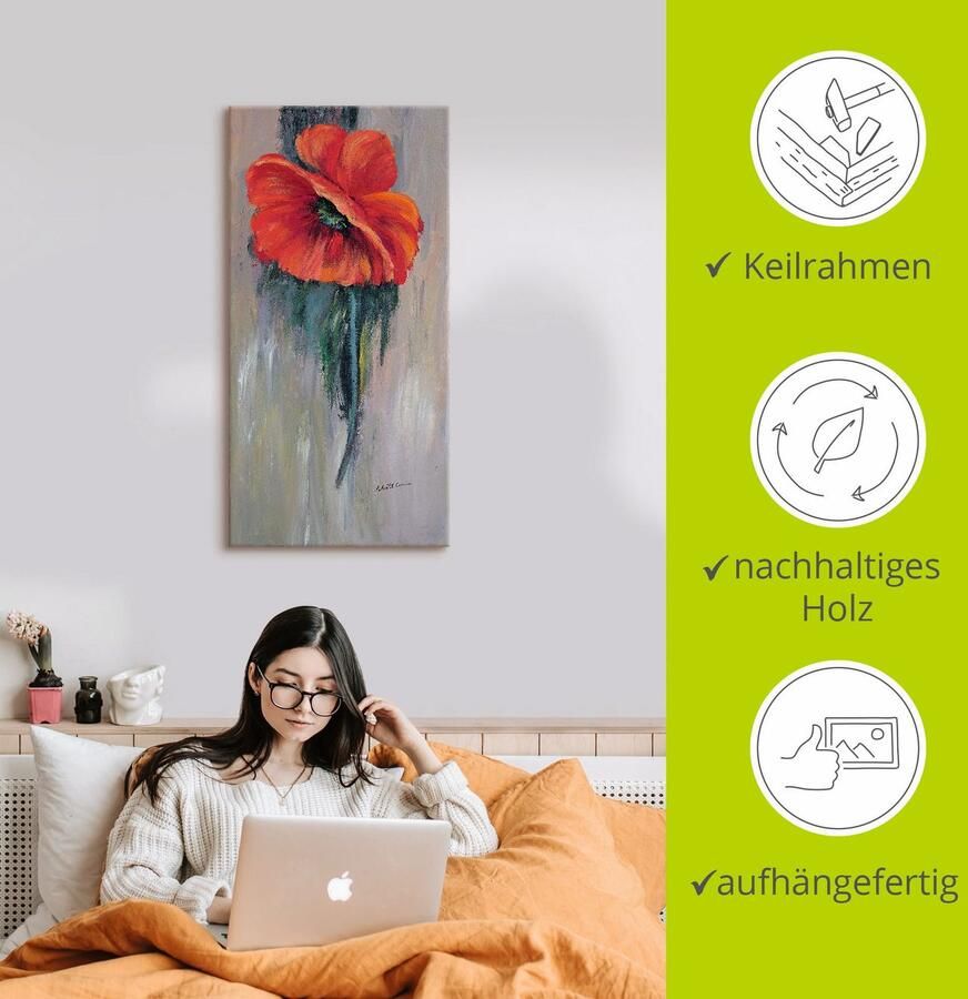 Artland Artprint op linnen Rode klaproos III gespannen op een spieraam - Foto 2