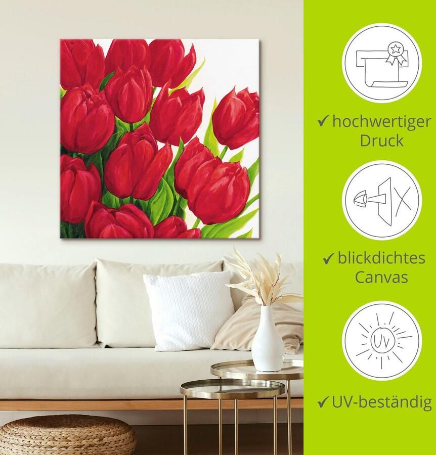 Artland Artprint op linnen Rode tulpen gespannen op een spieraam - Foto 3
