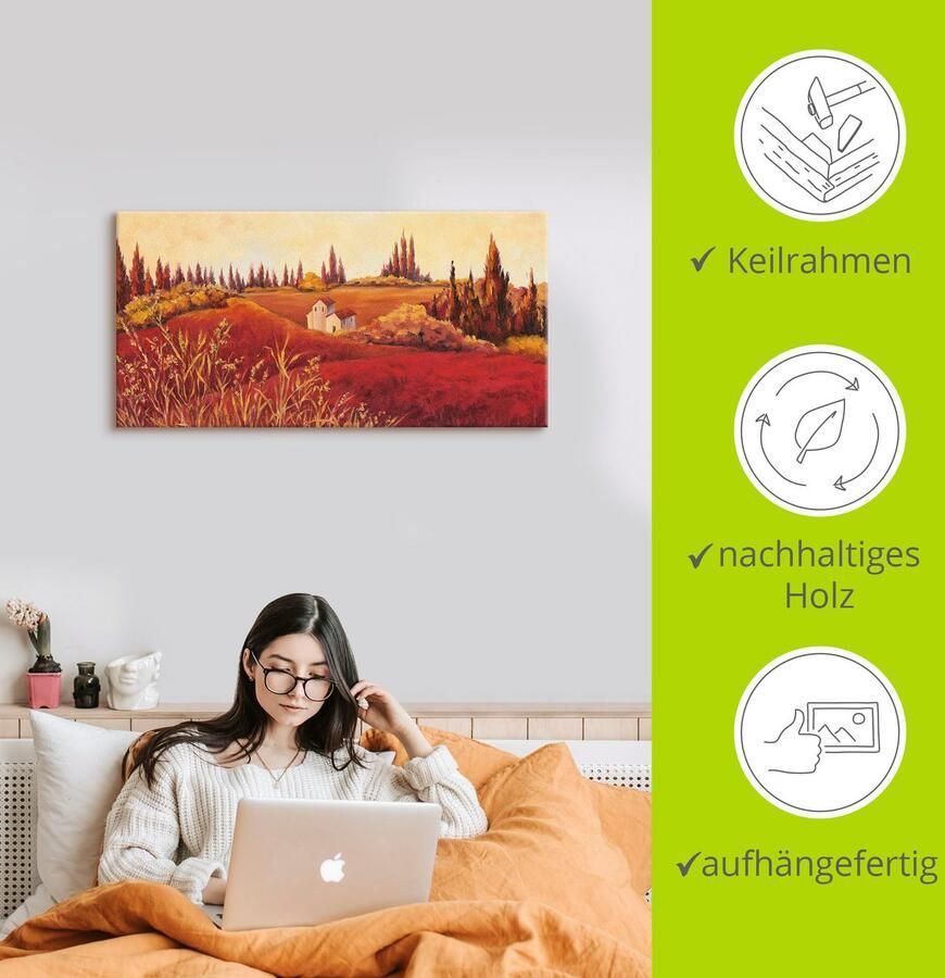 Artland Artprint op linnen Rode velden gespannen op een spieraam - Foto 2