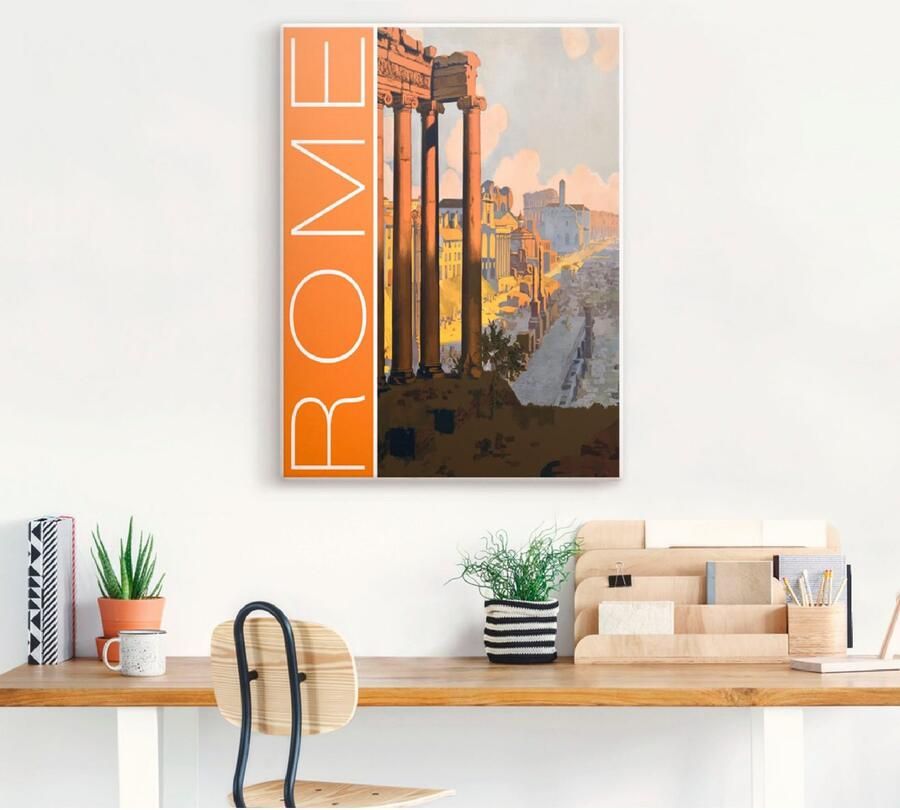 Artland Artprint op linnen Rome Vintage reisaffiche gespannen op een spieraam - Foto 3