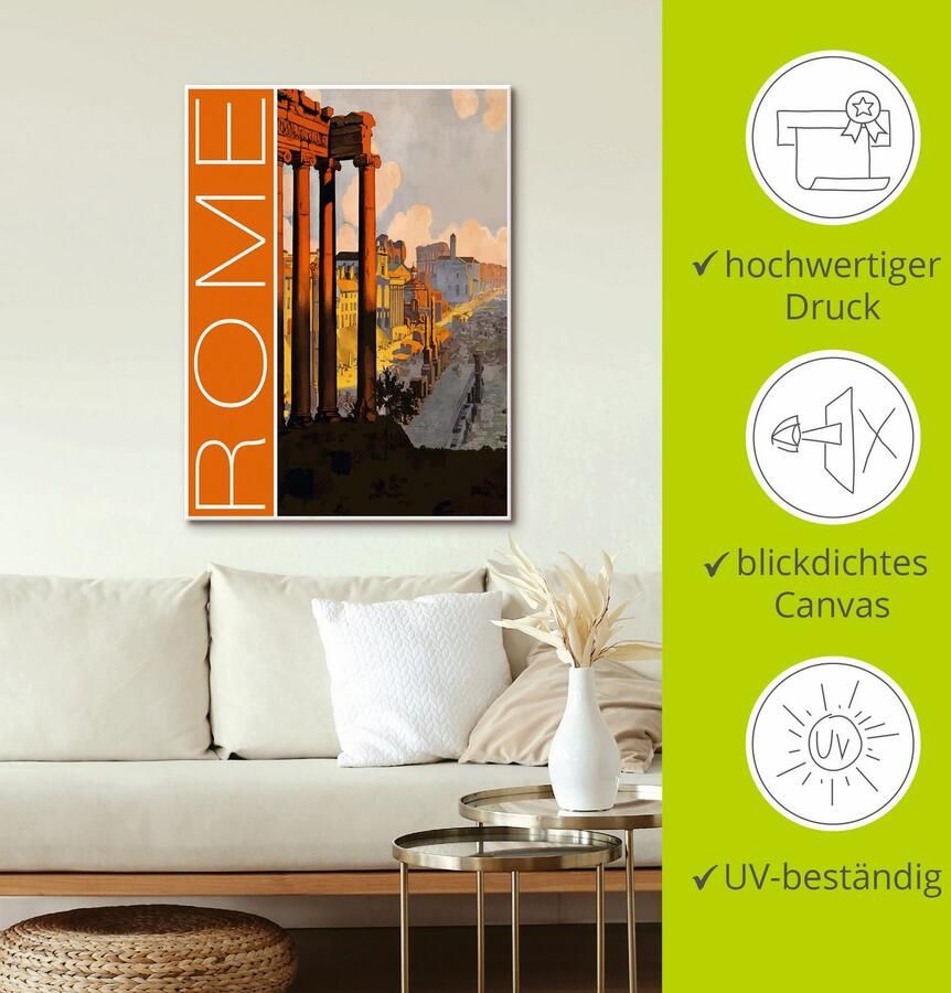 Artland Artprint op linnen Rome Vintage reisaffiche gespannen op een spieraam - Foto 2
