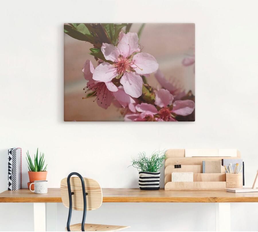 Artland Artprint op linnen Roze perzikbloesem gespannen op een spieraam - Foto 3