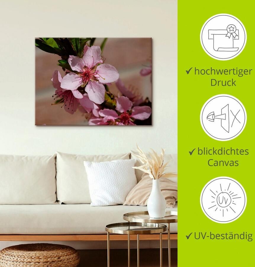 Artland Artprint op linnen Roze perzikbloesem gespannen op een spieraam - Foto 2