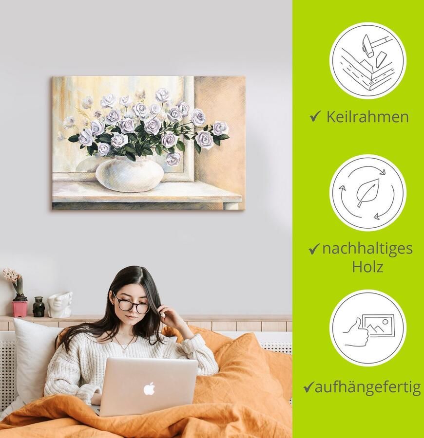 Artland Artprint op linnen Rozen op tafel II gespannen op een spieraam - Foto 2