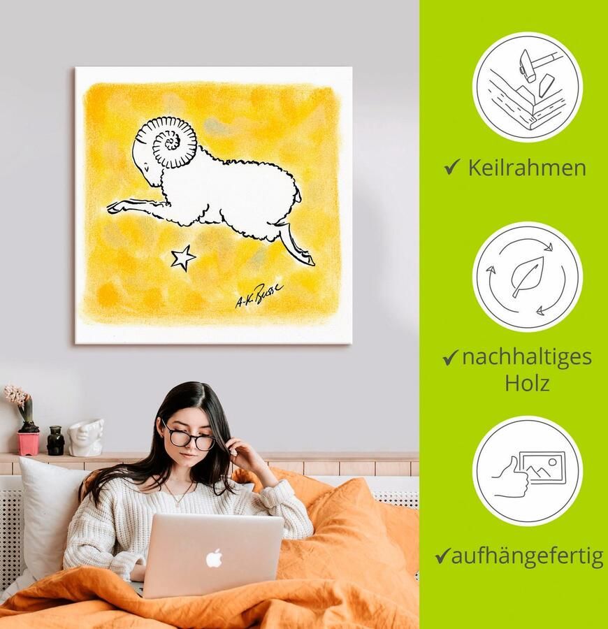 Artland Artprint op linnen Serie sterrenbeeld ram gespannen op een spieraam