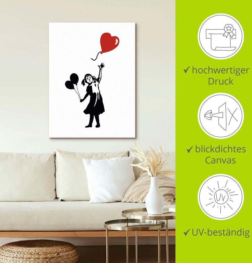 Artland Artprint op linnen Silhouet meisje ballon hart - Foto 2