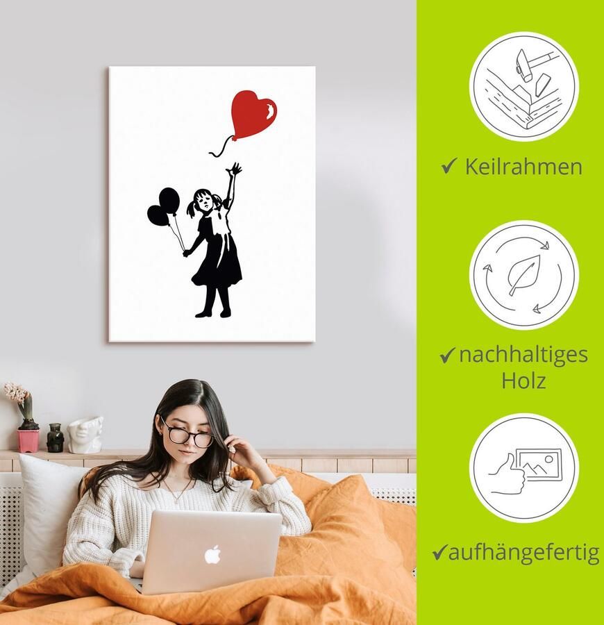 Artland Artprint op linnen Silhouet meisje ballon hart