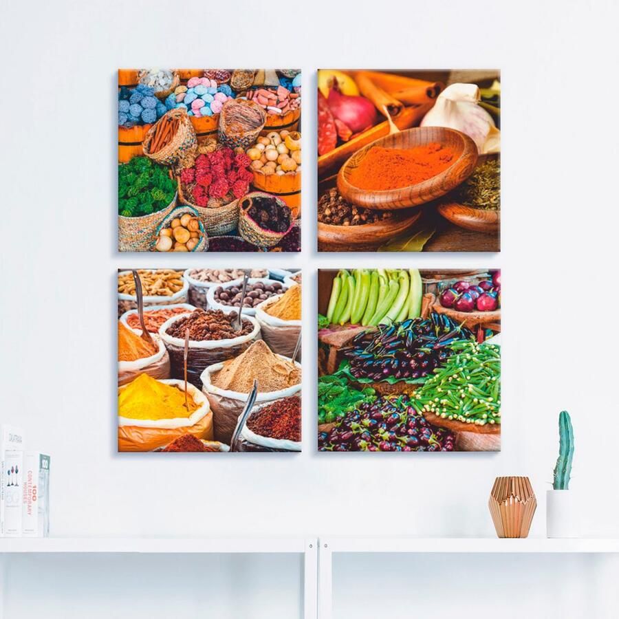 Artland Artprint op linnen Specerij en kruiden assortiment (4-delig)