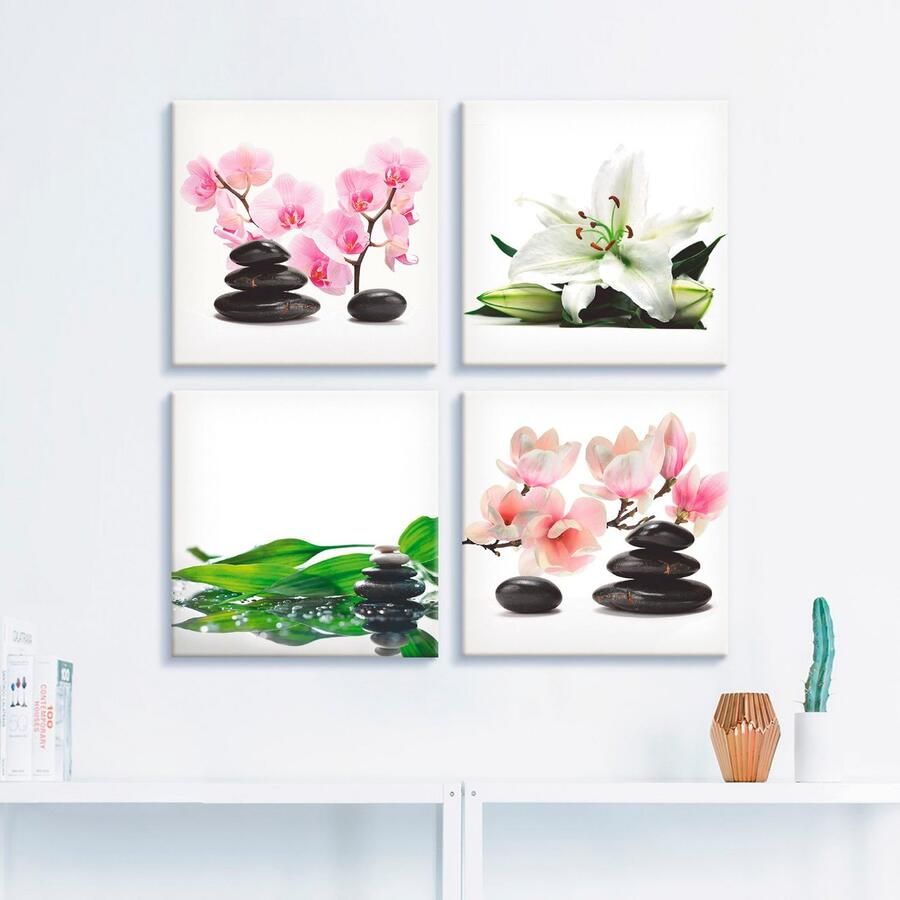 Artland Artprint op linnen Steen orchidee lelie spa bamboe magnolia (4-delig)