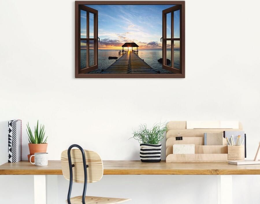 Artland Artprint op linnen Steg in tegenlicht bruine raam - Foto 8