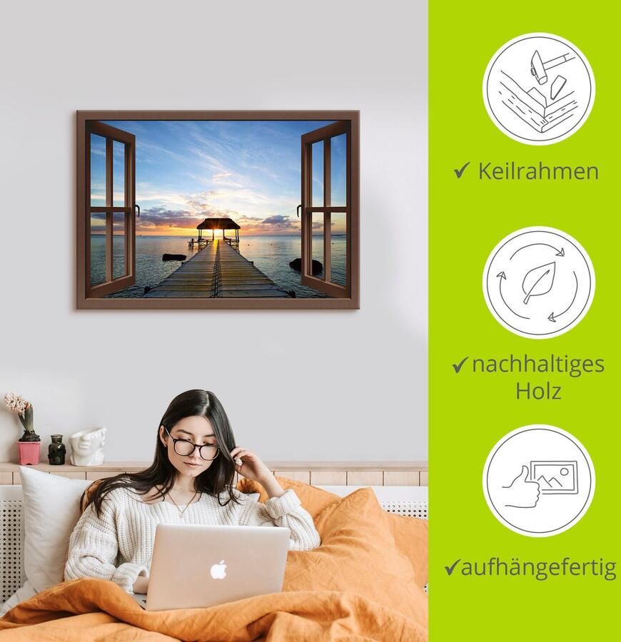 Artland Artprint op linnen Steg in tegenlicht bruine raam - Foto 3