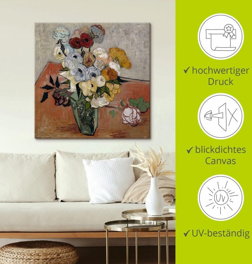 Artland Artprint op linnen Stilleven met Japanse vaas rozen en - Foto 2