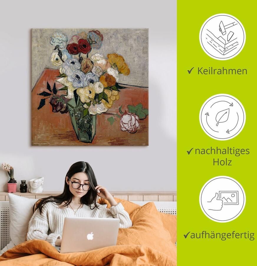 Artland Artprint op linnen Stilleven met Japanse vaas rozen en