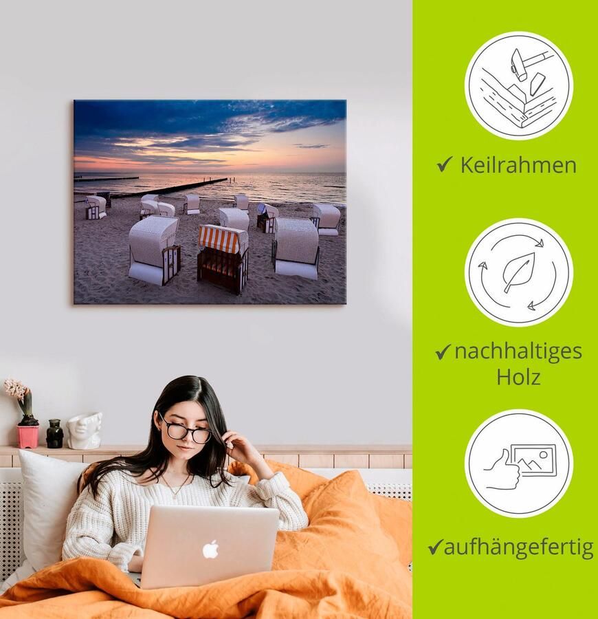 Artland Artprint op linnen Strandstoelen aan de Oostzee - Foto 2