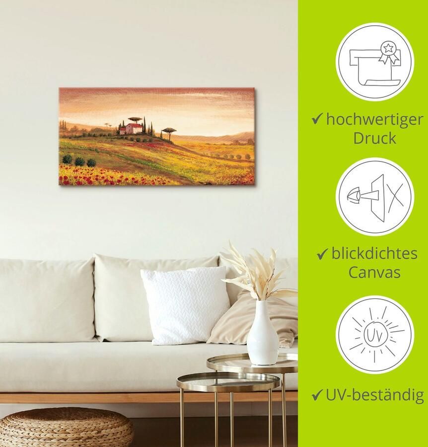 Artland Artprint op linnen Toscaans landschap met klaprozen - Foto 3