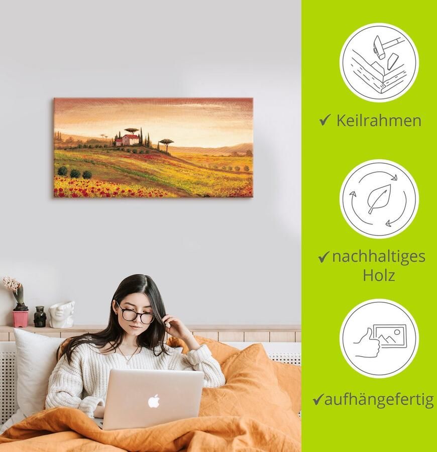 Artland Artprint op linnen Toscaans landschap met klaprozen - Foto 2