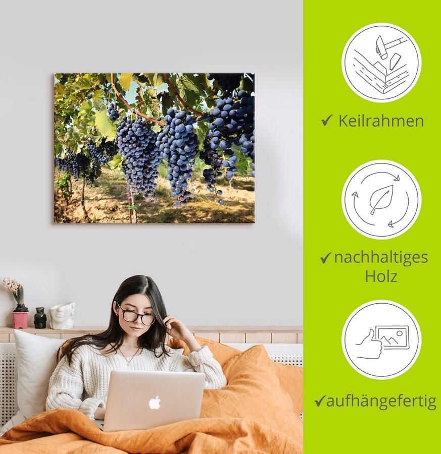 Artland Artprint op linnen Toscaanse wijndruiven gespannen op een spieraam - Foto 2