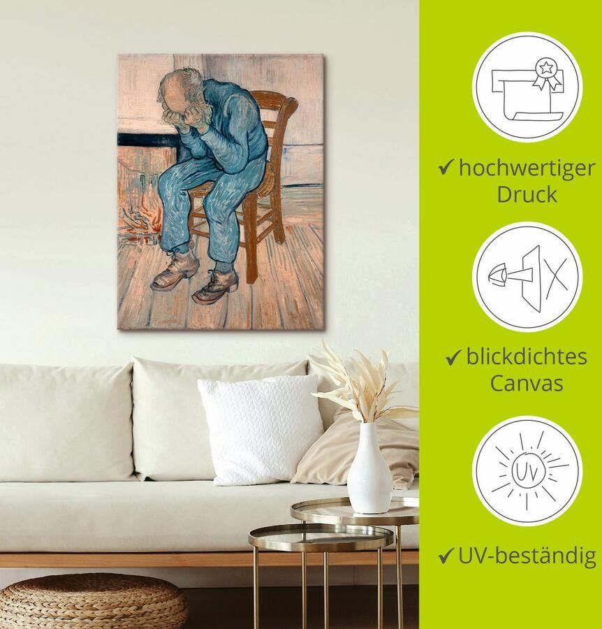 Artland Artprint op linnen Treurende oude man. 1890 gespannen op een spieraam - Foto 2