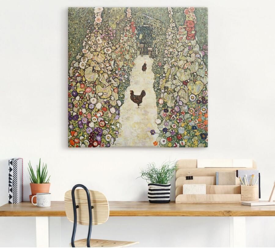 Artland Artprint op linnen Tuinpad met kippen gespannen op een spieraam - Foto 3