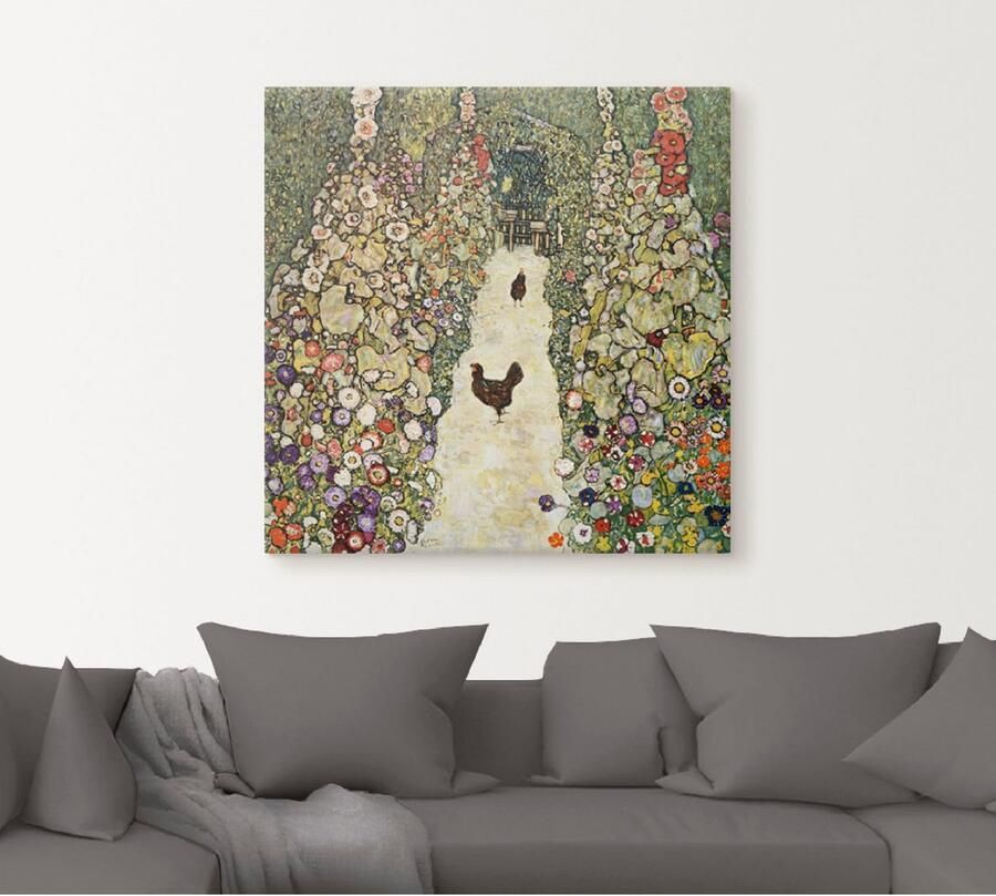 Artland Artprint op linnen Tuinpad met kippen gespannen op een spieraam - Foto 4