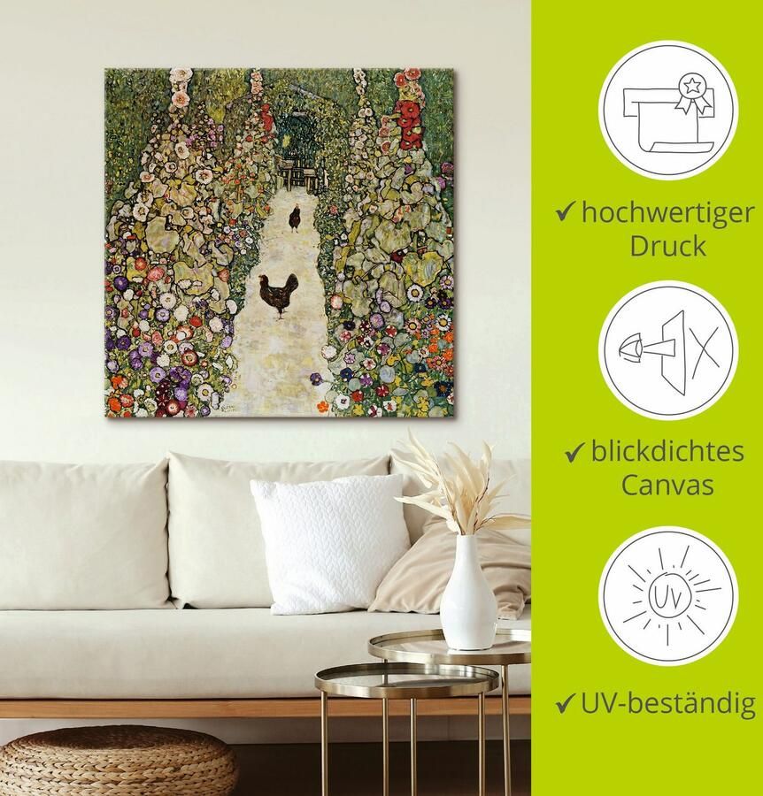 Artland Artprint op linnen Tuinpad met kippen gespannen op een spieraam - Foto 2