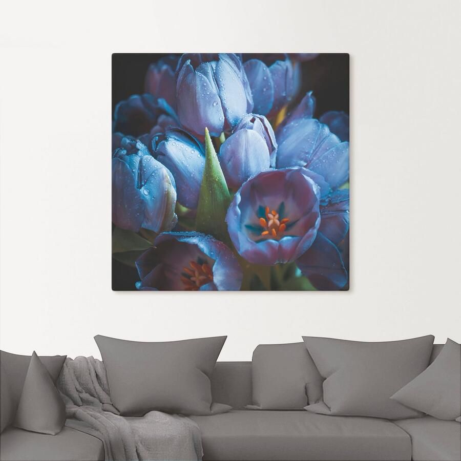 Artland Artprint op linnen Tulpen blauw gespannen op een spieraam