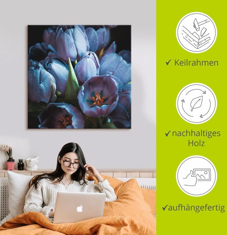 Artland Artprint op linnen Tulpen blauw gespannen op een spieraam - Foto 2