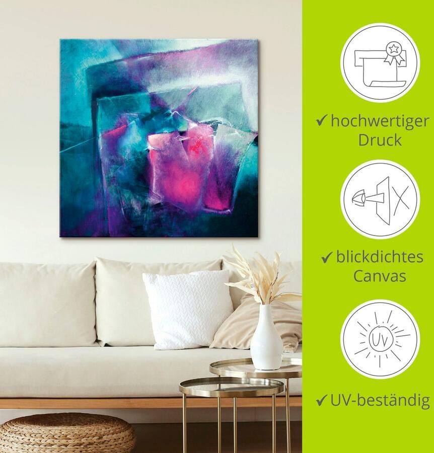 Artland Artprint op linnen Turquoise en magenta II gespannen op een spieraam - Foto 3